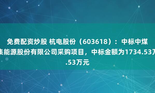 免费配资炒股 杭电股份（603618）：中标中煤新集能源股份有限公司采购项目，中标金额为1734.53万元